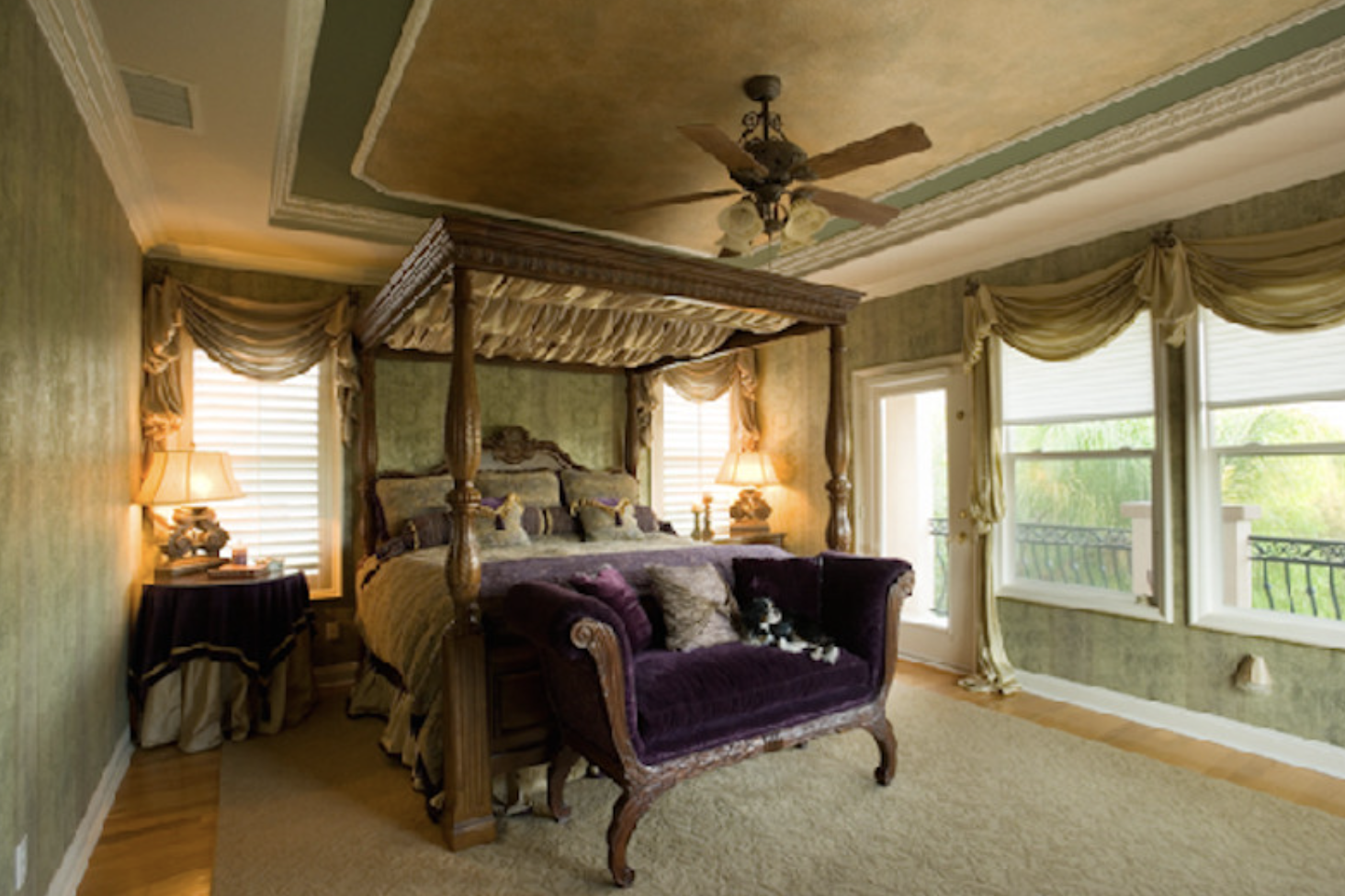 Master suite with custom millwork and tray ceiling